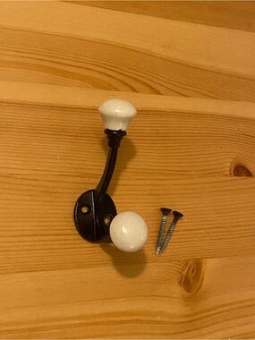 2/$25 Zara Home Porcelain and Black Double Wall Hook - White